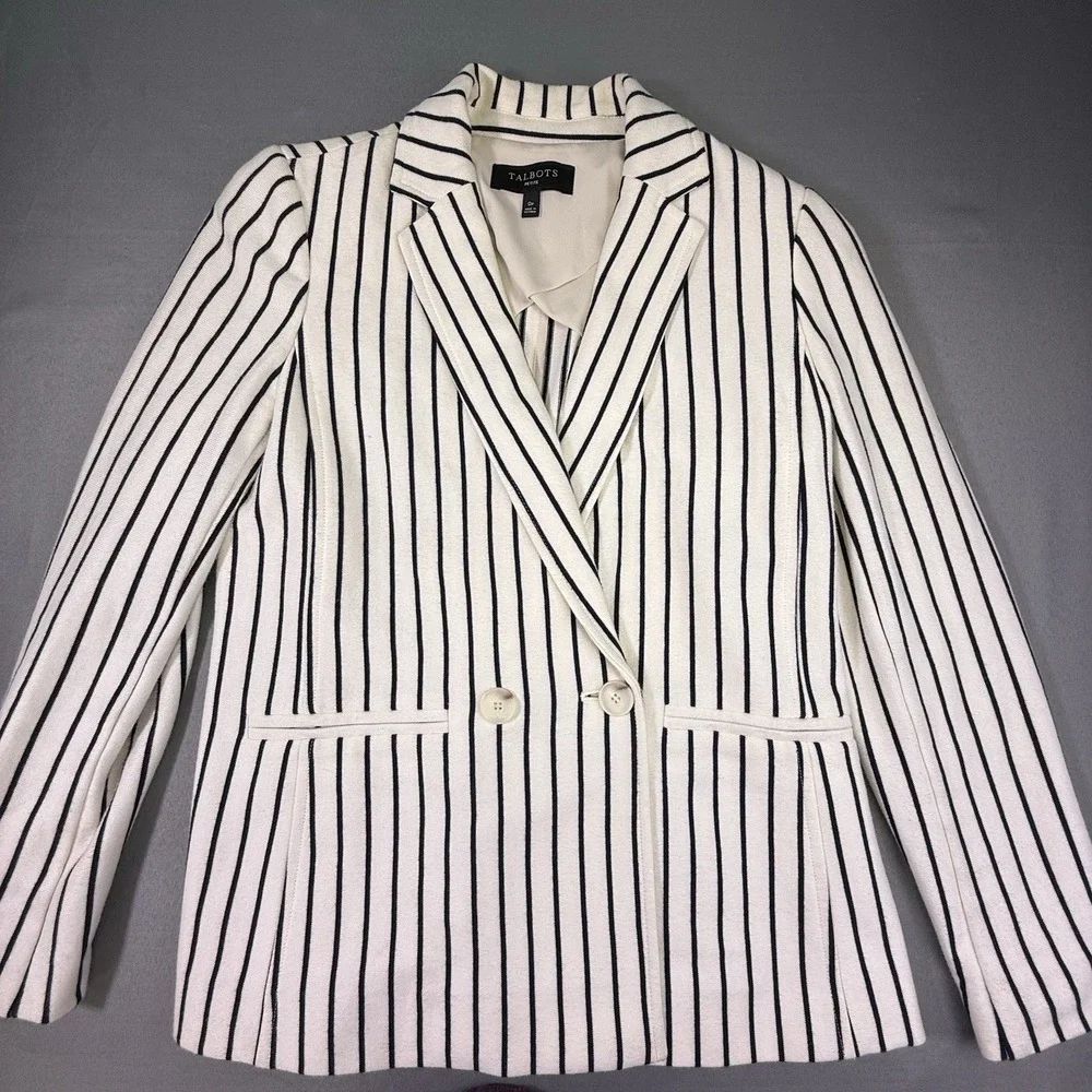 Talbots OP White‎ Black Striped Cotton Knit Jacket Long Sleeve Buttons